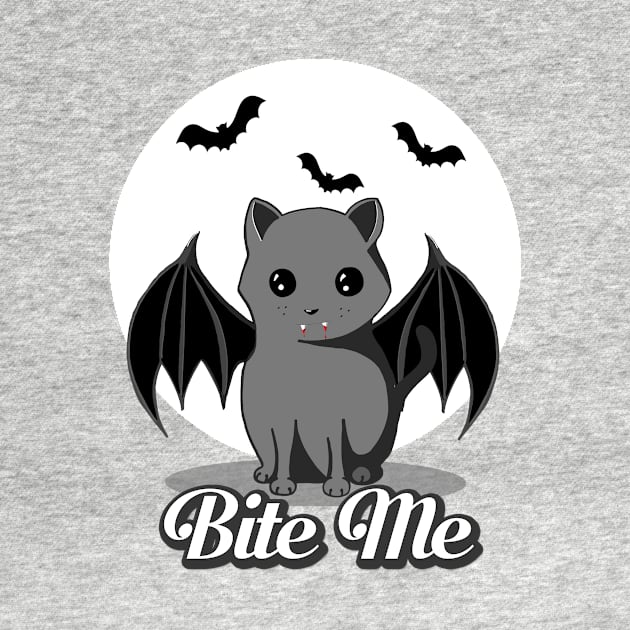 Bite Me Vampire Cat - Halloween Bat Cat by BlueTshirtCO by BlueTshirtCo